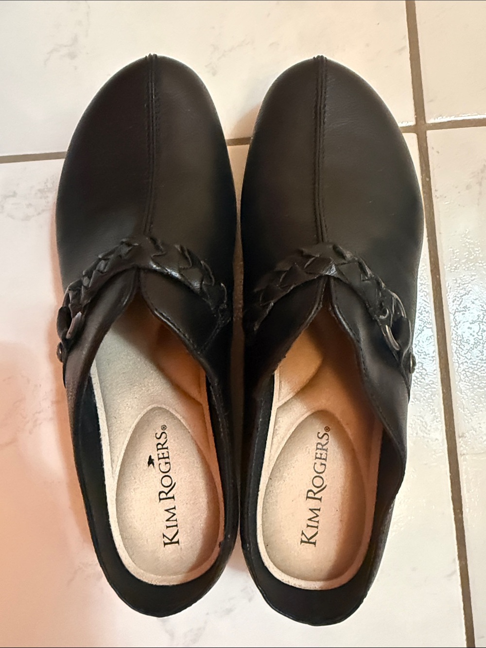 Kim Rogers Black Braided Strap Slip-On Clogs